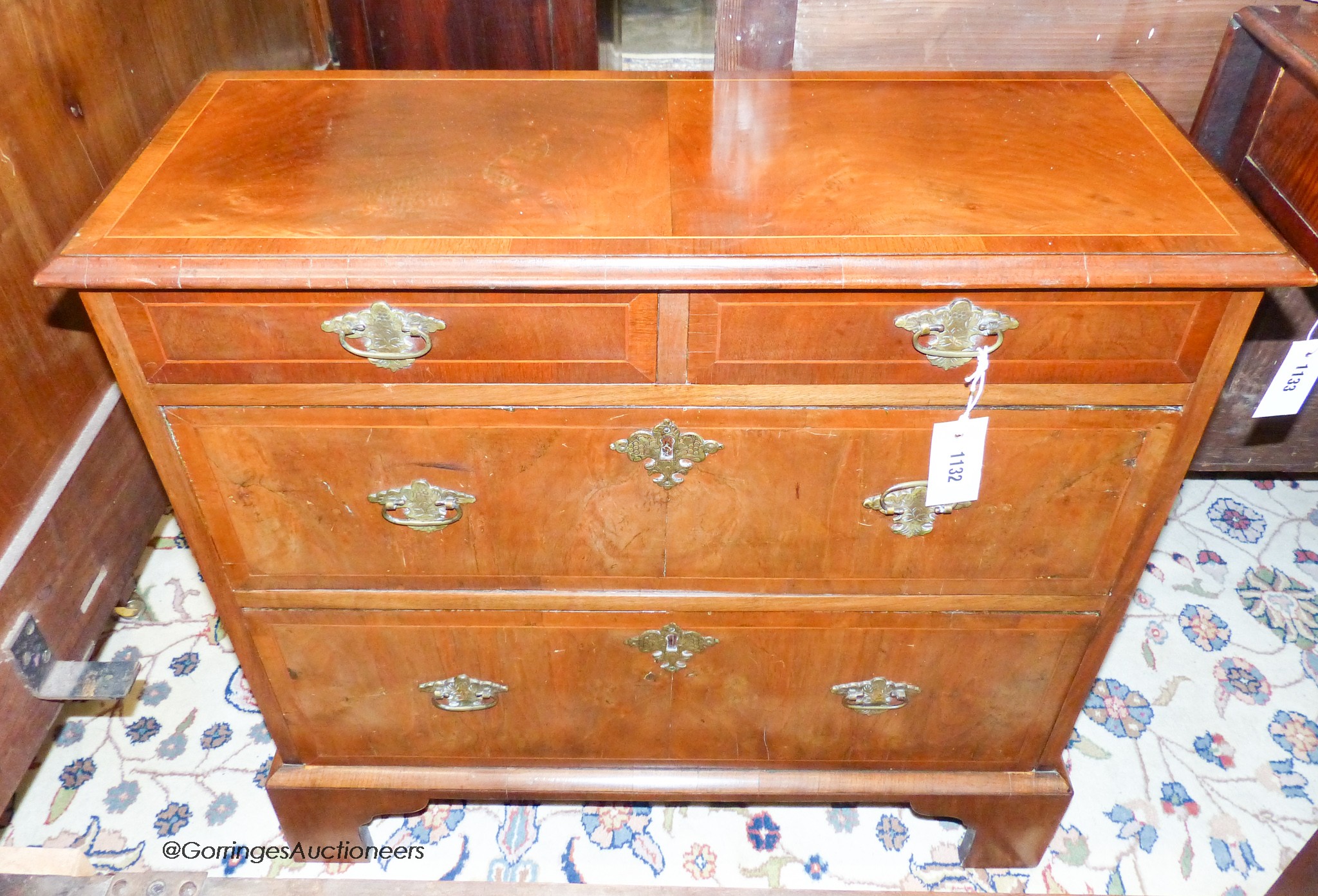 A small reproduction George I style mahogany chest, width 72cm, depth 27cm, height 68cm